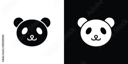 Panda icons symbols in flat style.