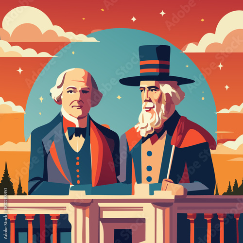 Historical Figures Illustration — stylized vector portraits of classic leaders in retro geometric art style