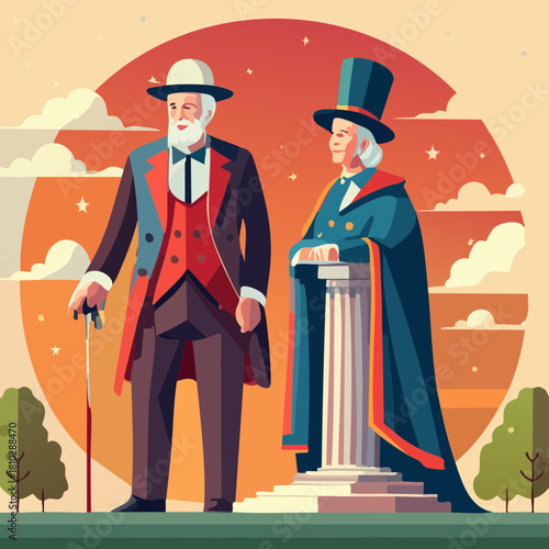 Historical Figures Illustration — stylized vector portraits of classic leaders in retro geometric art style