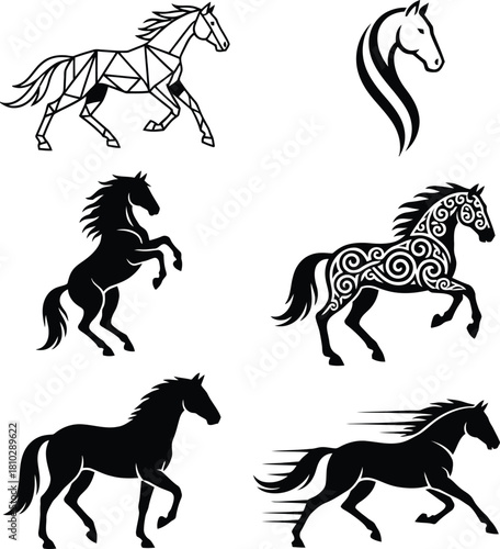 This is high-quality silhouettes of stylized horses!