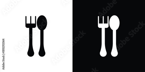 Spoon and Fork icons symbols in flat style.