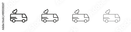 Broadcast van icons collection web design, minimal line style