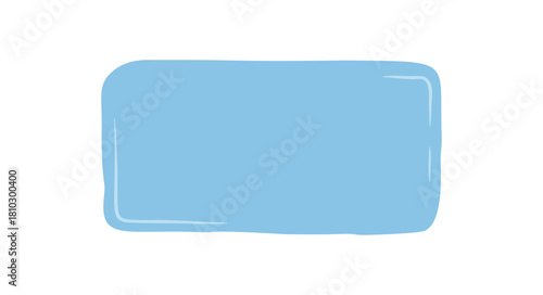 Blue squiggle hand drawn patch forms an organic sticker with rectangle frame and blank textbox. Background serves as a quote box for text and message, ideal for creative card or label concept.