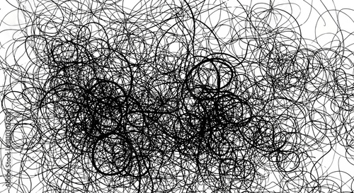 Chaotic Circular Black Lines on White Background: An Abstract Artistic Design