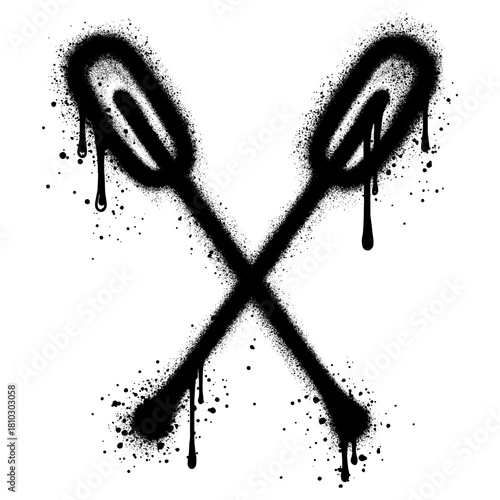 Canoe paddle graffiti with black spray paint.