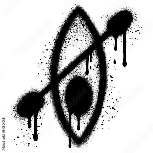Canoe graffiti with black spray paint. Kayak with grunge style. The sport of rowing. Boat symbol. Fishing, tourism, outdoor activities.