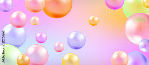 Colorful fizzy air and water bubbles on a white background with sparkling dreamy texture.