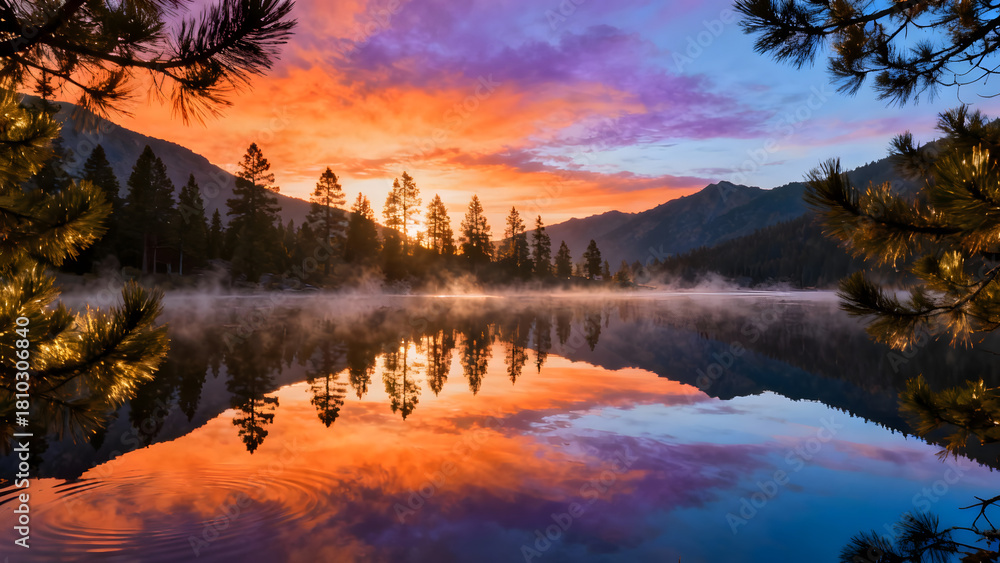 Fototapeta premium Mystic Lake Sunrise with Reflective Water