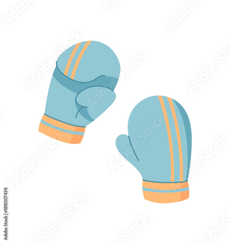 Colorful cartoon boxing gloves for sport and workout. Essential gym accessory for fitness and training. Equipment boxers champions with dynamic design.