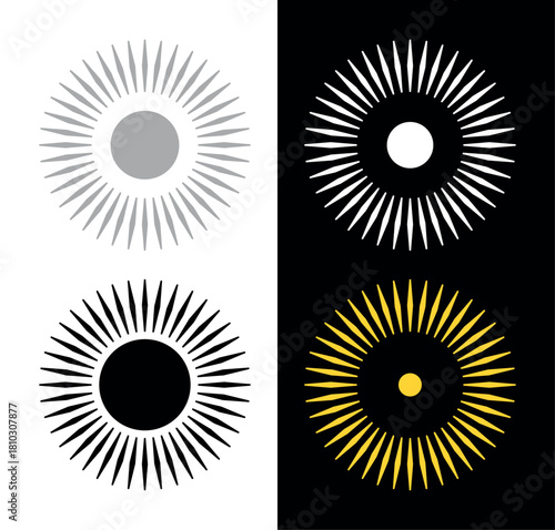 Abstract sun icon. Symbol of summer or rest, warmth and light. Rays coming from the center. Stylized sun with rays, attribute of good weather or mood.