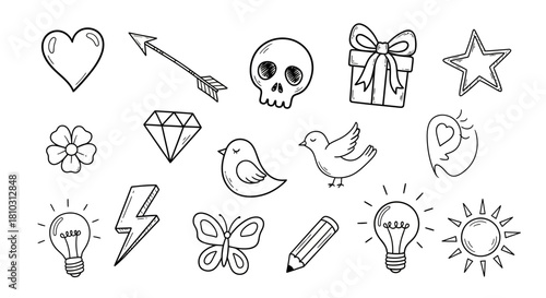 Collection of doodle sketch icon vector drawing with various graphic elements
