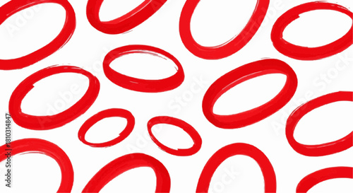 A chaotic arrangement of red oval shapes scattered across a white background creating a dynamic pattern