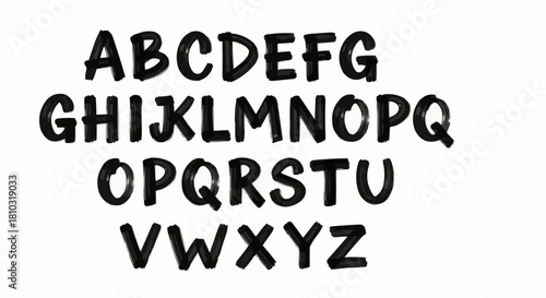 Alphabetical display of uppercase letters a through z in a bold and slightly distressed black font style