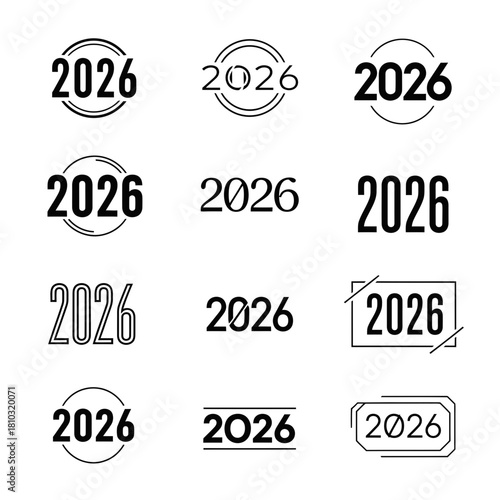 Diverse modern typography designs for the year 2026, perfect for branding and celebrations