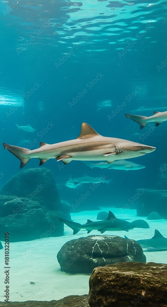 Fototapeta premium Shark in Aquarium - A Majestic Underwater View.