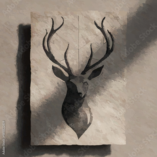 Geometric Deer Head Decoration on Wall with Sunlight


