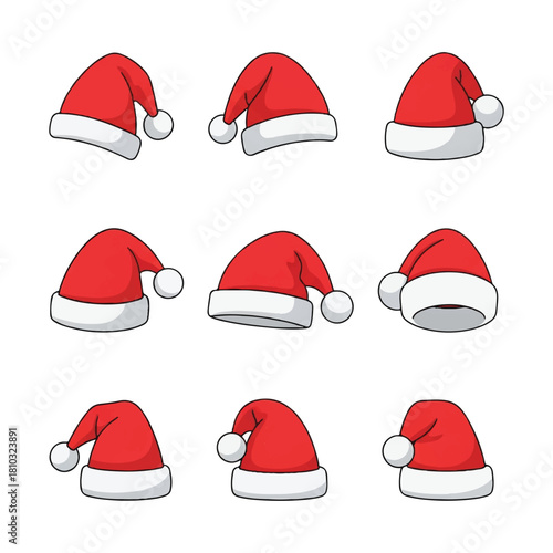 Collection of Festive Santa Hats for Holiday Season.