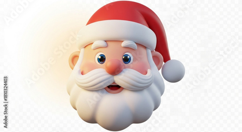 A cartoon santa claus head with a red hat and white beard on a white background is smiling happily created with generated ai
