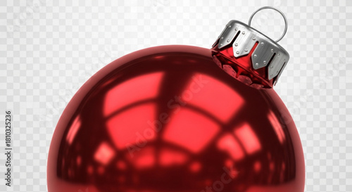 Close up of a shiny red christmas ornament with a silver cap against a transparent background created with generated ai