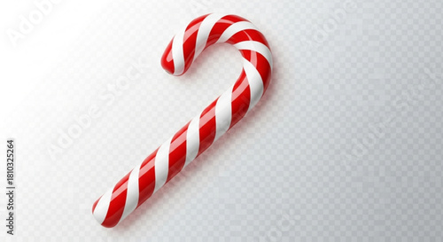 Close up of a candy cane with red and white stripes on a transparent background for christmas holiday season created with generated ai