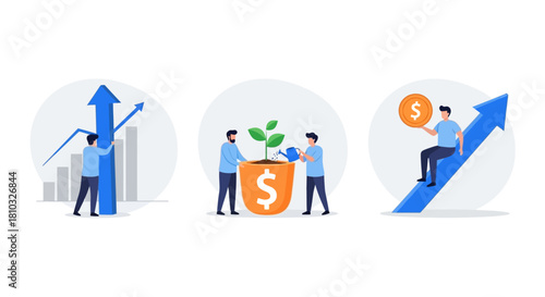 Investment Growth People Nurturing Financial Success, Vector Illustration