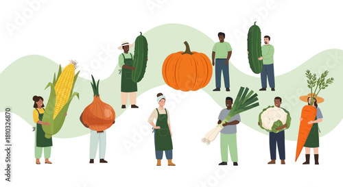 Diverse group of people holding fresh vegetables, celebrating healthy eating and sustainable agriculture