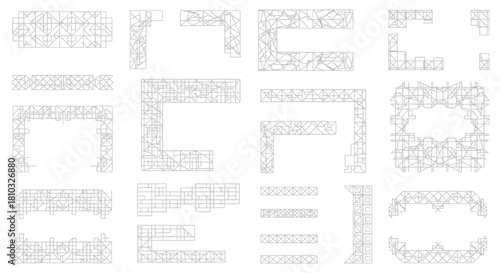 Modern architectural geometric line art frames and borders for sophisticated design projects, offering clean and abstract visual elements.
