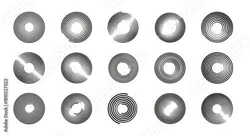 Dynamic collection of abstract circular line art patterns and designs offering modern aesthetic appeal for creative projects and branding