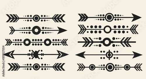 Bold geometric arrow dividers and accents in striking black tribal style for modern design projects