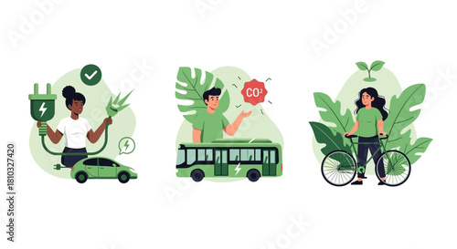 Eco-Friendly Transportation Options Sustainable Living Vector Illustration