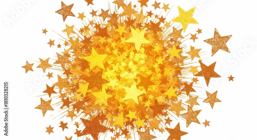 A burst of golden stars creates a celebratory and festive atmosphere on a white background design
