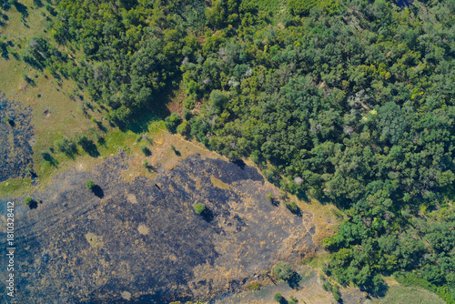 Tableau sur toile Top-down aerial photograph capturing stark environmental damage