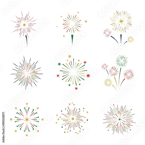 Collection of Colorful Fireworks Illustrations for Celebrations and Festivities.