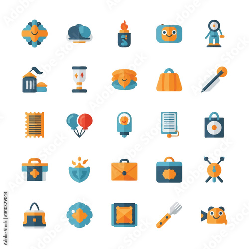 Collection of Colorful Flat Design Icons for Various Themes.