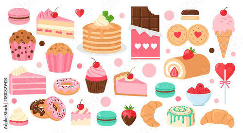 Sweet Treats Galore A Colorful Vector Illustration of Delicious Cakes, Pastries, and Desserts