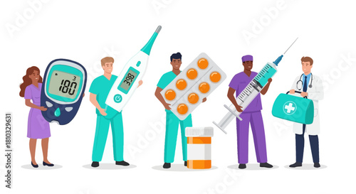 Healthcare Professionals with Medical Equipment and Supplies Vector