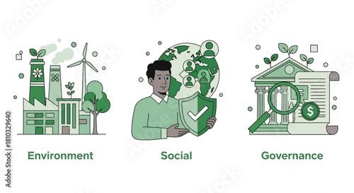 ESG Factors Environment, Social, and Governance Illustrated in Vector