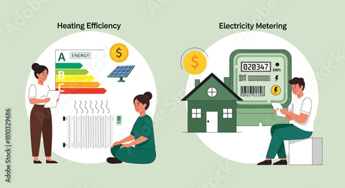 Heating Efficiency and Electricity Metering Concepts Vector Illustration