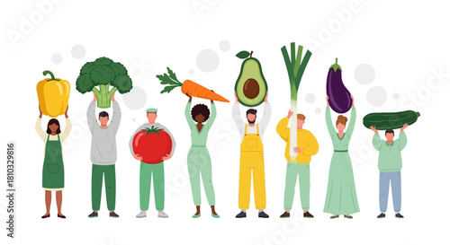 Diverse People Holding Fresh Vegetables A Colorful and Healthy Lifestyle Vector Illustration