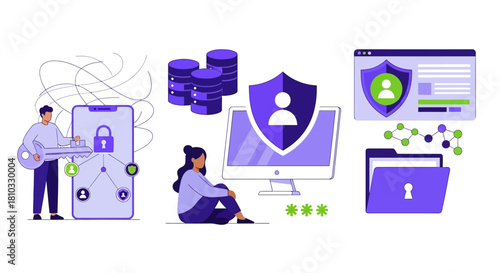 Protecting Digital Data Cybersecurity and Privacy Icons for Secure Online Activities