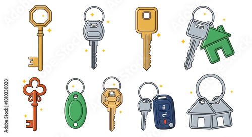 Collection of Various Keys Home Access, Security, and Property Concepts Illustrated in Vector Style