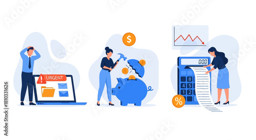 Financial Distress and Recovery Vector Illustration of Economic Challenges