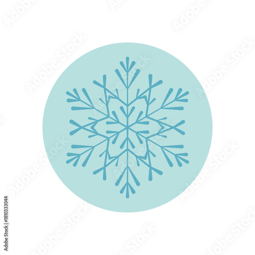 Icy blue snowflake sticker and chill circle label in line style. Cool xmas decoration for winter package, this round element adds snow flake charm to any festive delivery or holiday gift.