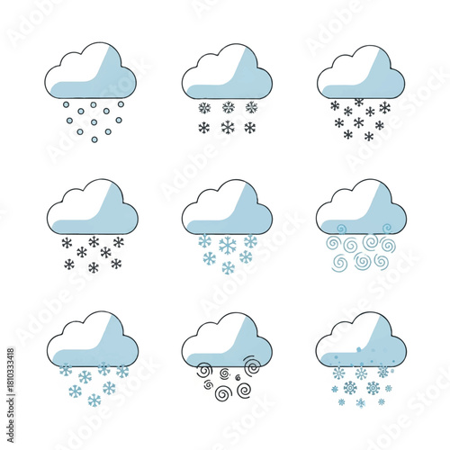 Weather Icons: Clouds with Snow and Sleet Variations.