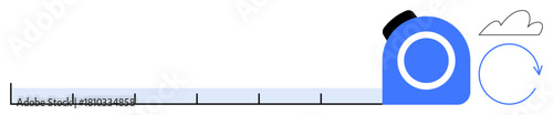 Retractable measuring tape extending, cloud and circular arrow symbolize progress, scalability, precision. Ideal for growth, measurement, planning, construction, optimization innovation simple flat