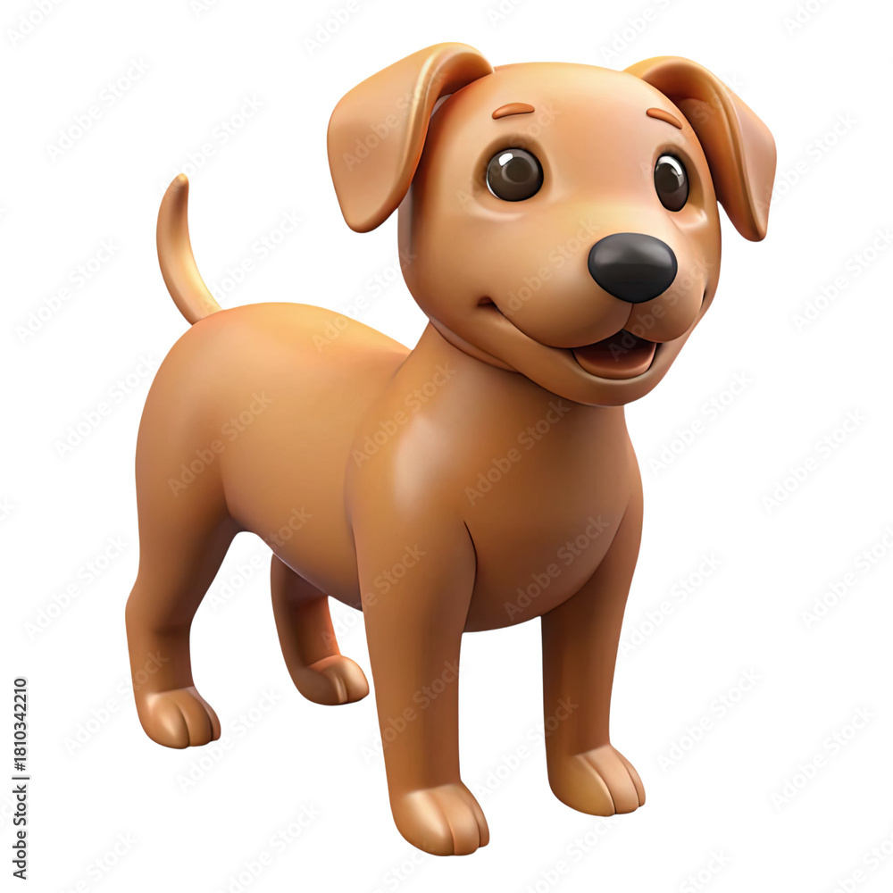 Obraz premium 3d illustration of a charming 3d cartoon dog with a playful expression, standing on a transparent background, ready for fun and adventure, isolated on transparent background
