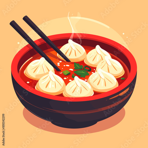 icon bowl of dumplings for lunar new year flat