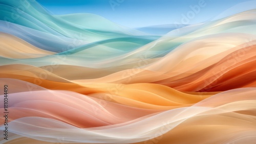 Soft flowing pastel waves forming a serene abstract landscape with smooth gradients and airy motion
