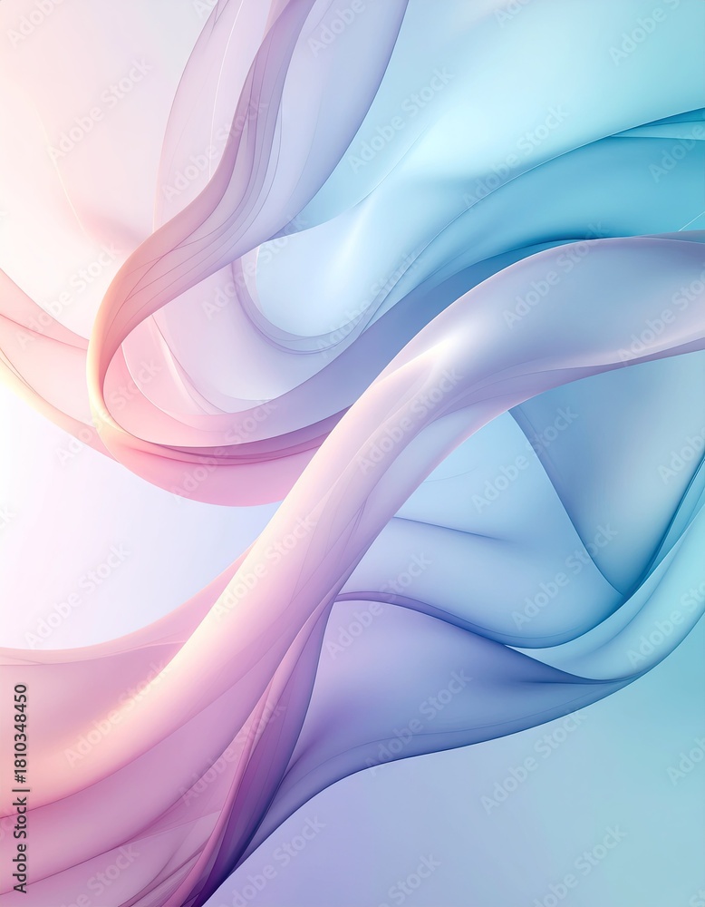 Fototapeta premium Abstract flowing waves of soft pastel pink and blue light with subtle glitter details creating a serene and ethereal atmosphere