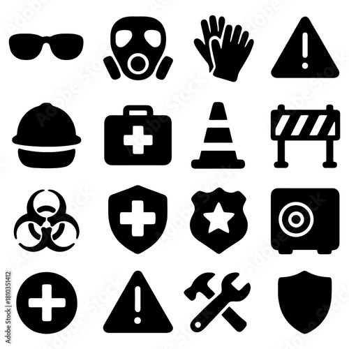 Safety First: A collection of safety and hazard symbols, illustrating the essential precautions needed in potentially dangerous environments.